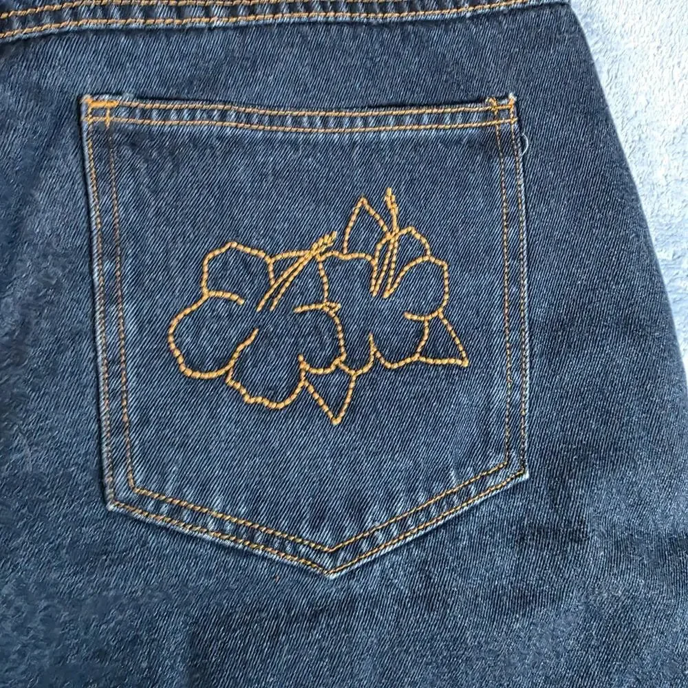 Vintage Y2K Bongo High Waisted Mom Jeans Hibiscus Embroidered Ankle Zip 20W Plus